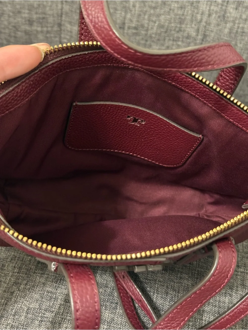 Tory Burch Small Pebbled Leather Satchel in Wine with Gold Hardware
